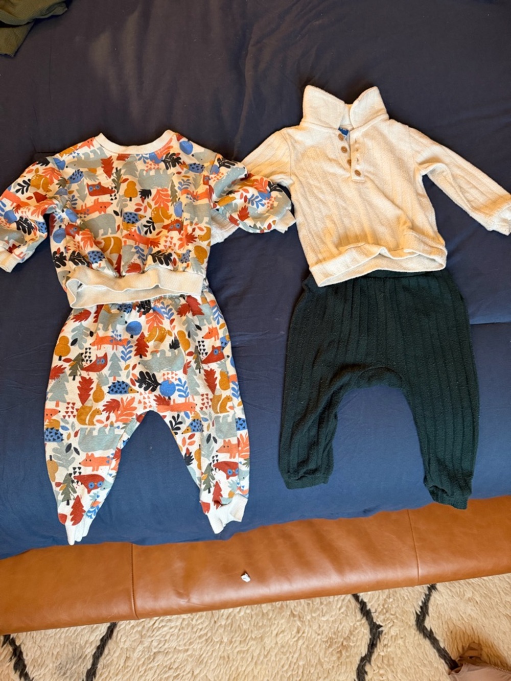 Toddler Two-Piece Set with Colorful Forest Print & Ivory Knit Top